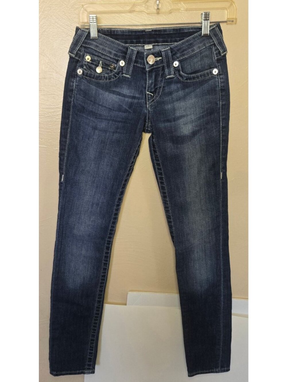 True Religion Skinny Jeans With Crystal Logo Flap Pockets Juniors Size 25